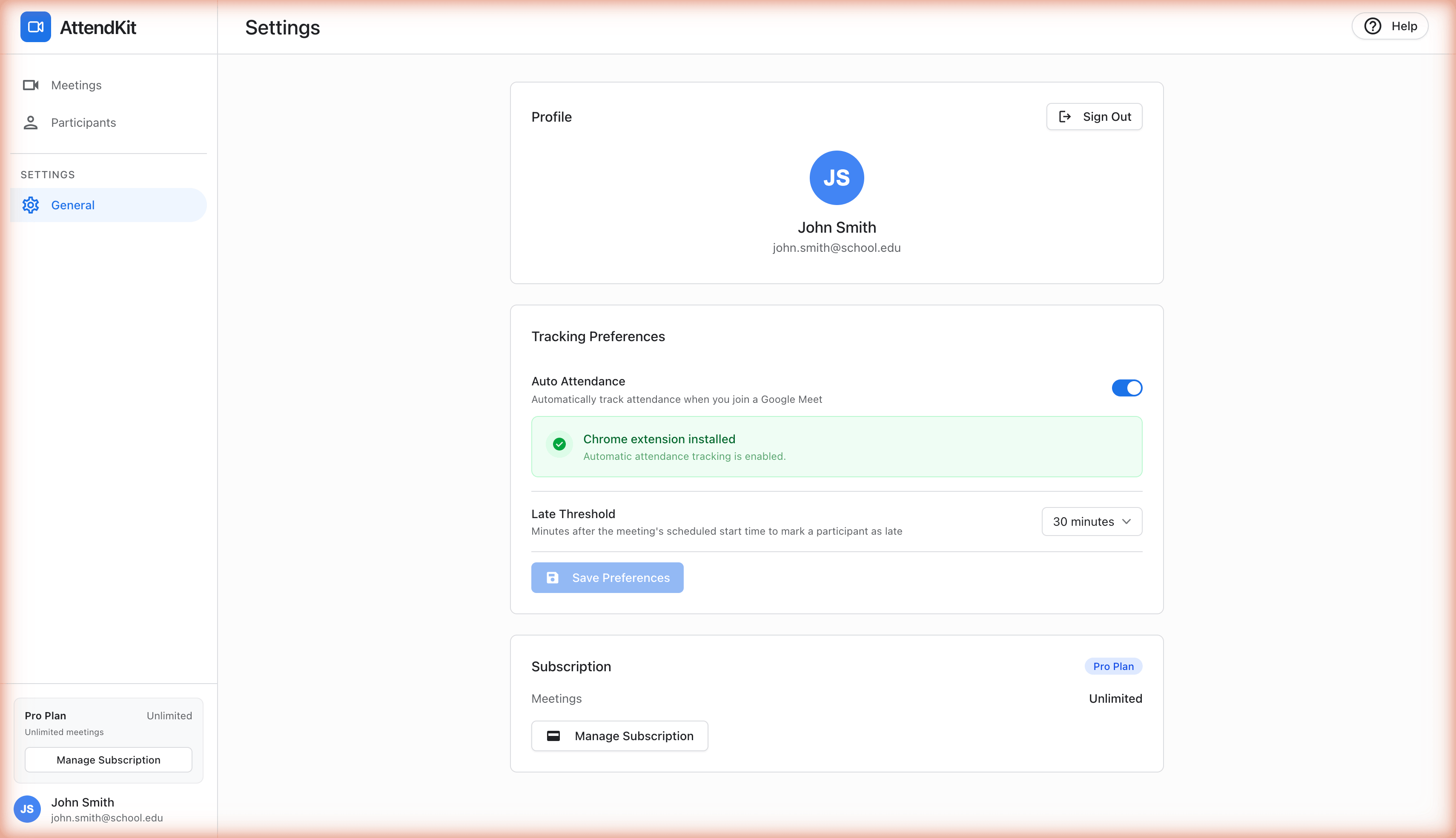 Settings page showing Chrome extension installed